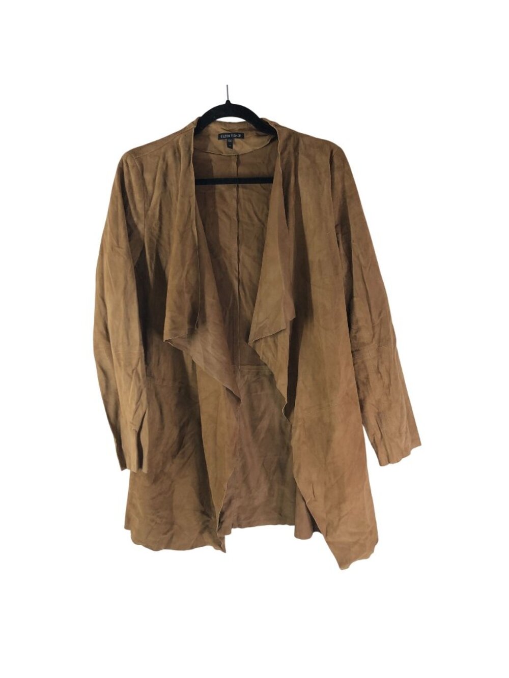 Eileen Fisher Womens Goat Suede Open Front Jacket Cardigan Camel Brown XS